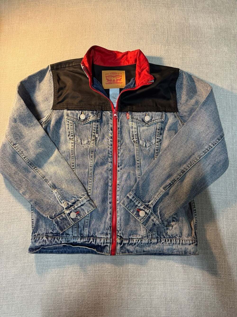 Levi's Youth Zip-Up Mixed Media Denim Trucker Jacket with Nylon Yoke